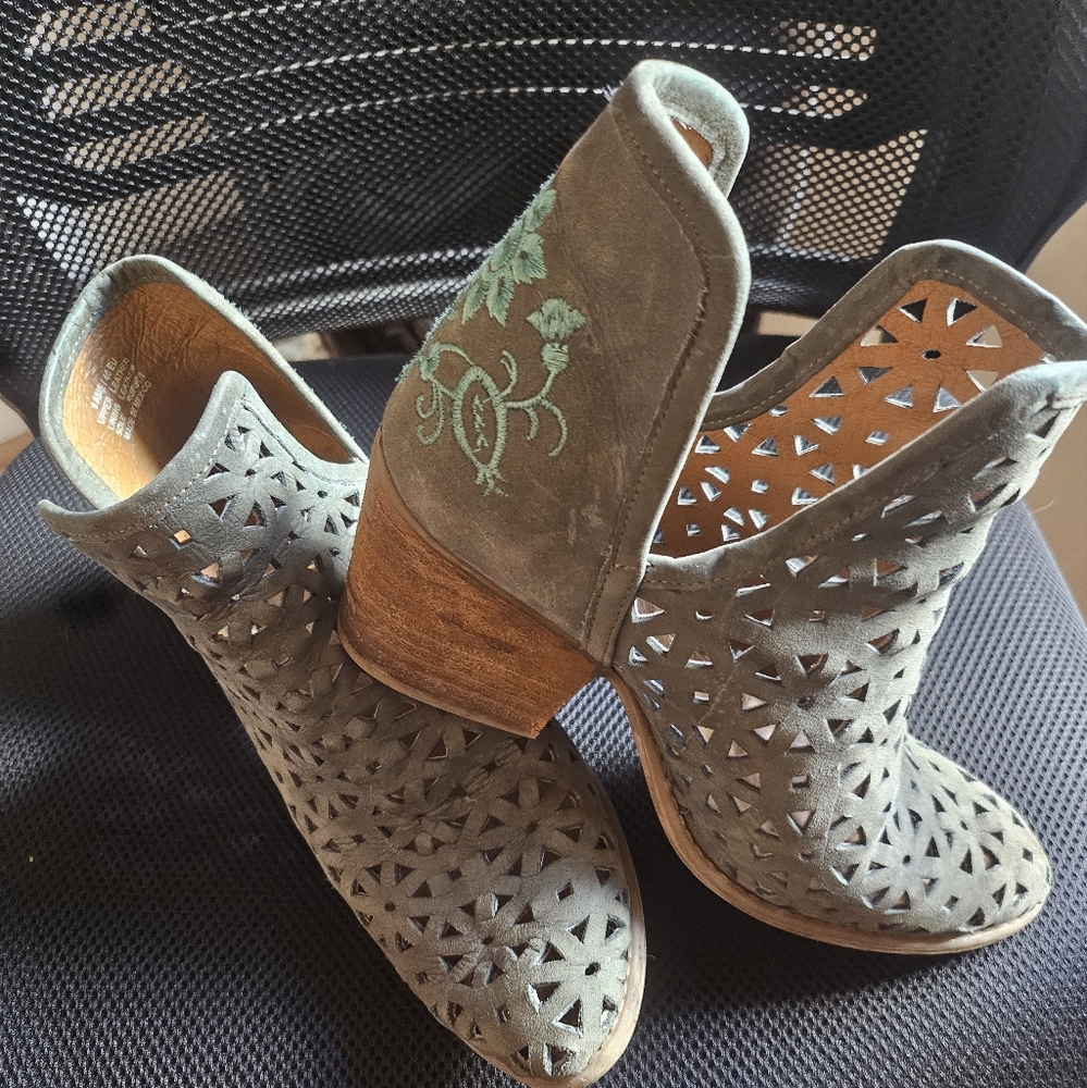 Sage colored leather boots